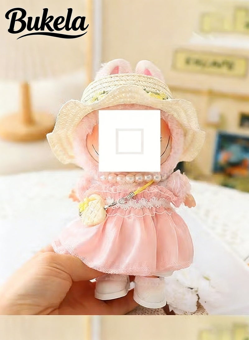 Bukela Clothes for Dolls Accessories, Outfit Set 5 Pieces Gauze Dress for 15cm 17cm Doll (No Doll), Hat Skirt Shoes Doll Clothing Set Replacement Pink - Image 1